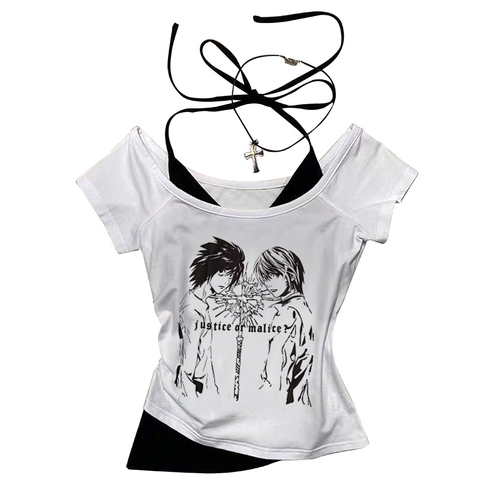 Y2K Graphic Baby Tee Crop - Death Note Gothic Grunge Crop Top