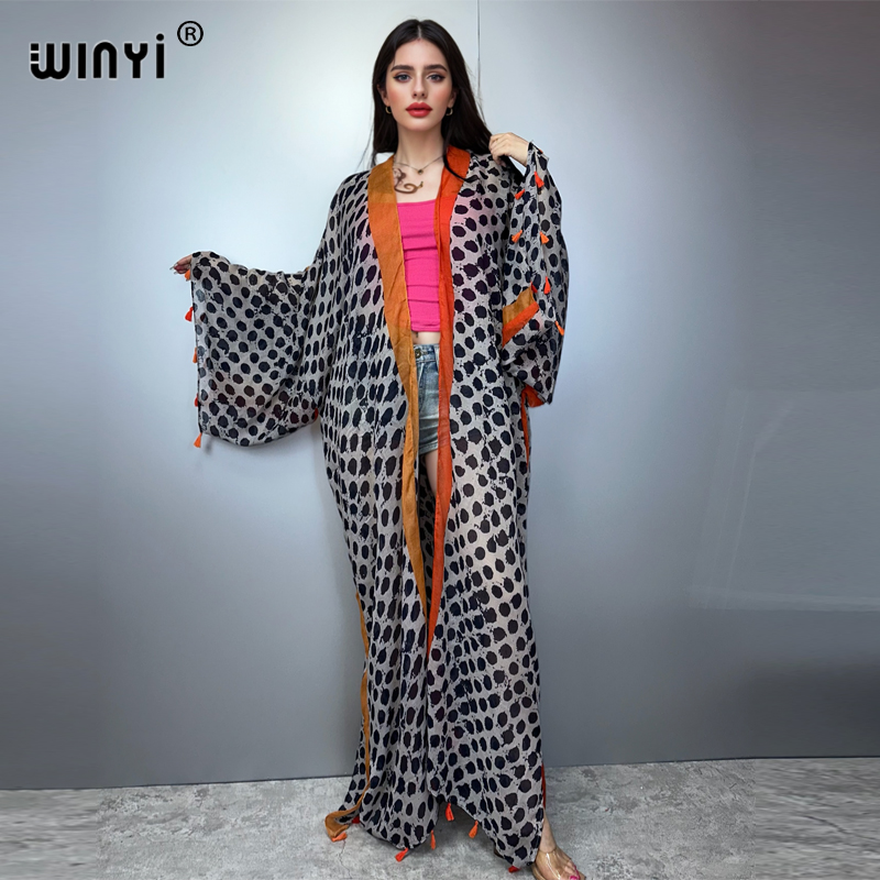 Boho Summer Beach Maxi Dress - WINYI Pakaian Musim Panas Kimono Amerika