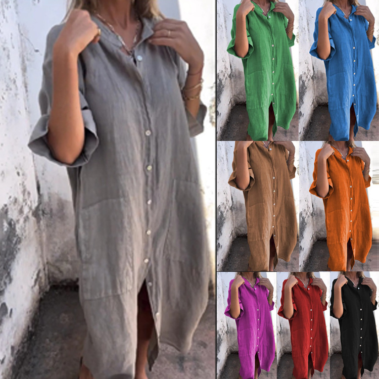 Casual Loose Linen Shirt Dress - Gaun Kemeja Wanita Gaya Old Money