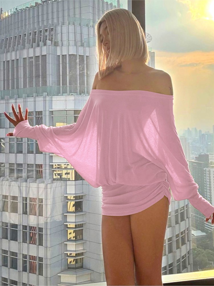Sexy Mesh Sheer Bodycon Dress - Gaun Mini Transparan Model Off Shoulder