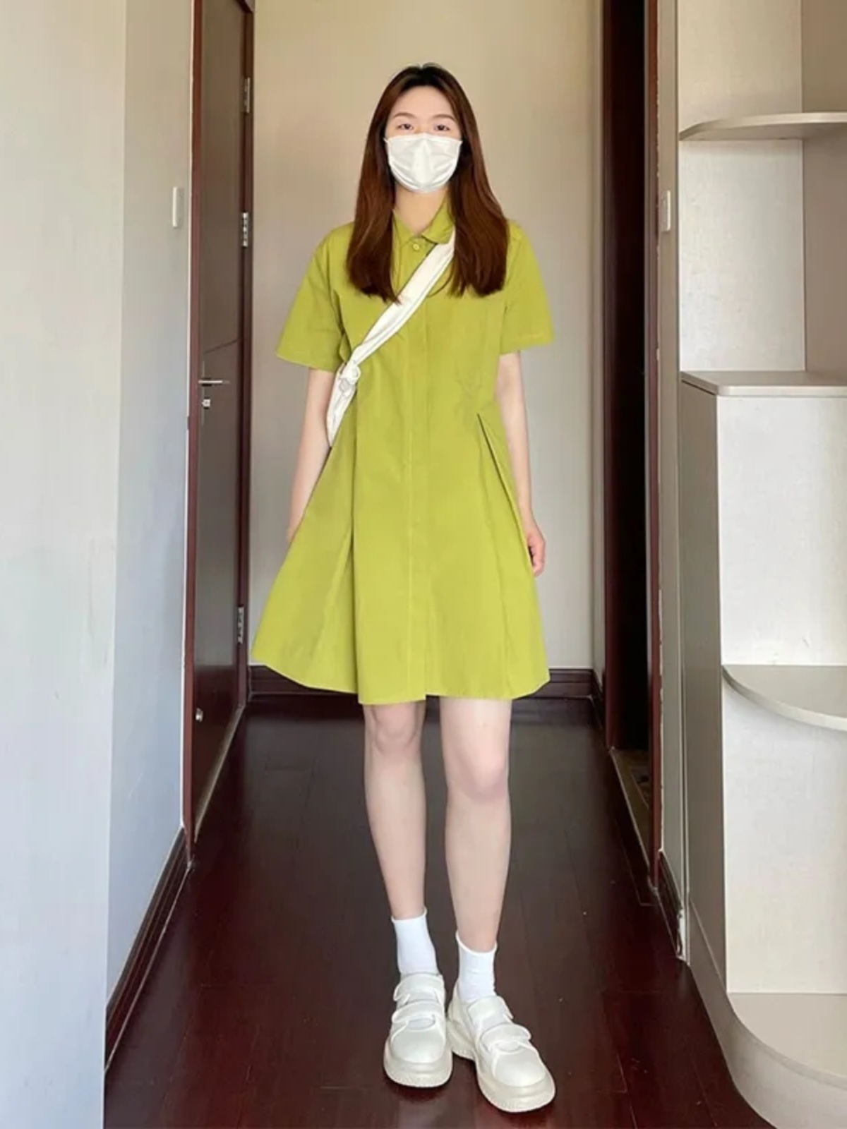 Korean Style A Line Shirt Dress - Gaun Kerah Ukuran Besar Wanita Model