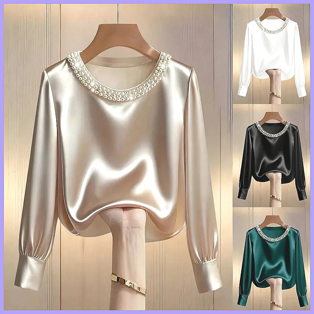 Blouses - Blus Satin Berhias Manik-Manik Elegan untuk
