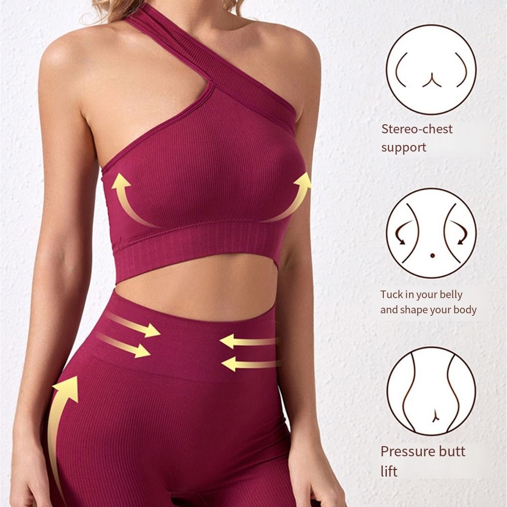 Seamless Ribbed Workout Tank Top - 2 Pcs Setelan Olahraga Wanita Tanpa