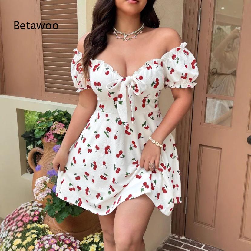 Off Shoulder Puff Sleeve Sundress - Gaun Mini Wanita Bermotif Bunga dengan