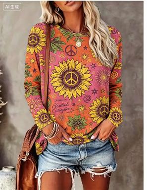 Blouses - Kaos Wanita Lengan Panjang Motif Bunga