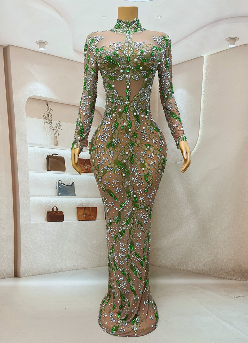 Sparkly Rhinestone Club Party Dress - Gaun malam yang menakjubkan gaun panjang