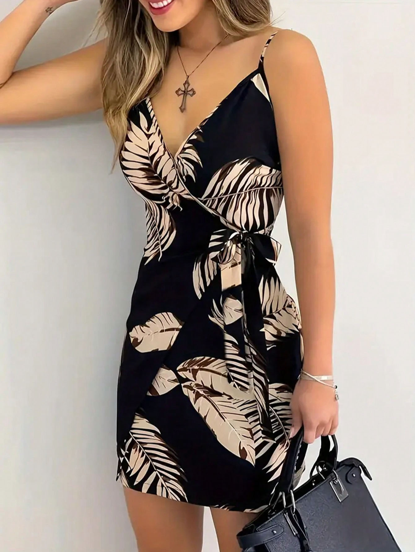 French Vintage Floral Midi Dress - Gaun Mini Tali Spaghetti Motif Bunga