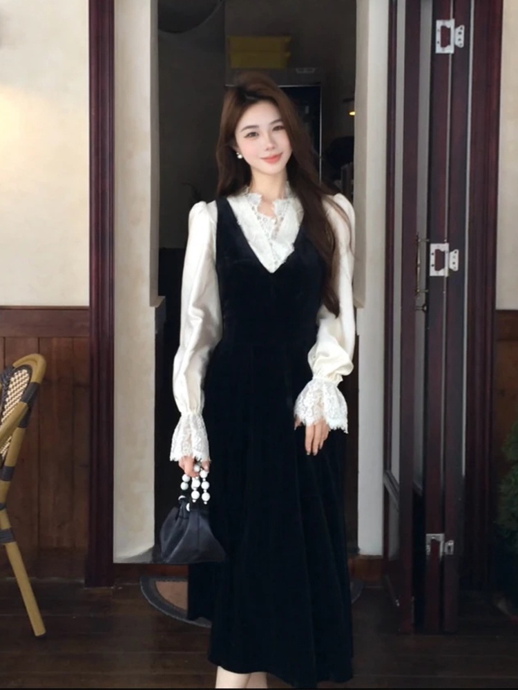 Korean Style A Line Shirt Dress - XZY Chic Lace Lace Patchwork Silk
