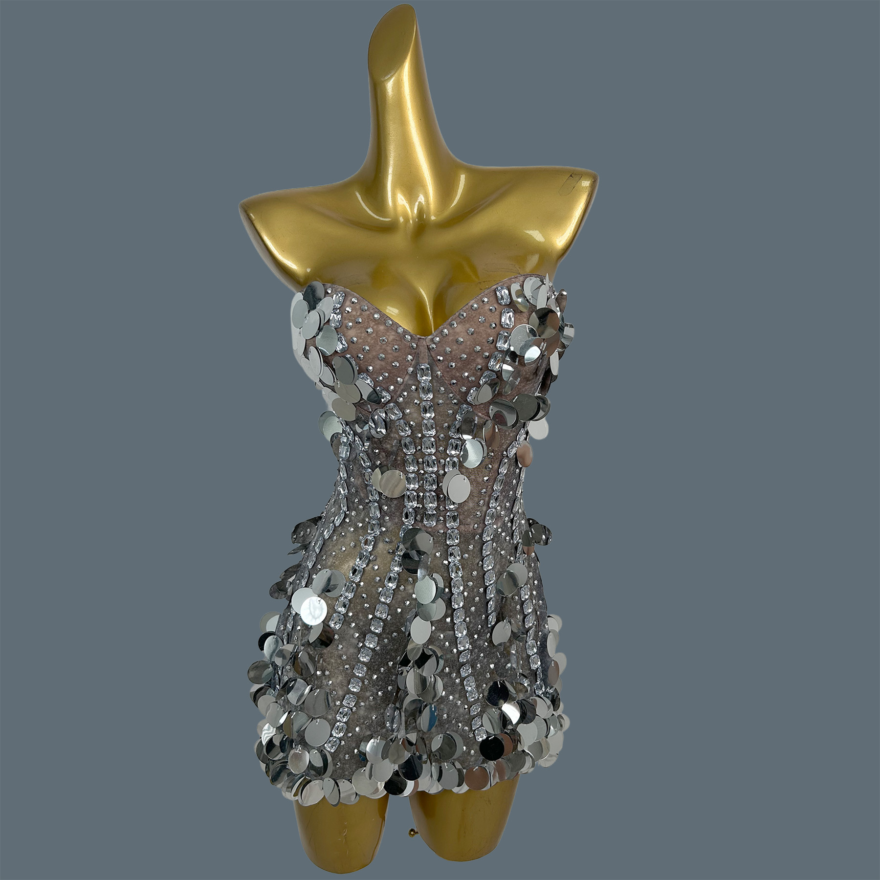 Sparkly Rhinestone Club Party Dress - Gaun Mini Berkilau dengan Hiasan Rhinestone