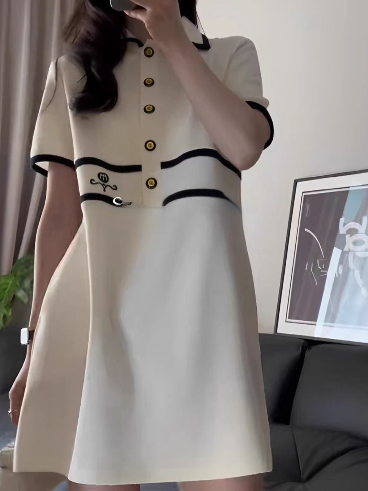 Korean Style A Line Shirt Dress - Gaun Lengan Pendek Kerah Ukuran Besar