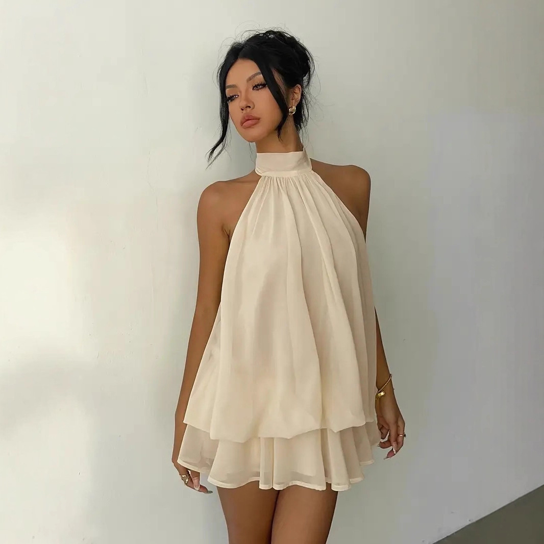 Y2K Backless Halter Mini Dress - Gaun Wanita Halter Neck Tanpa Punggung