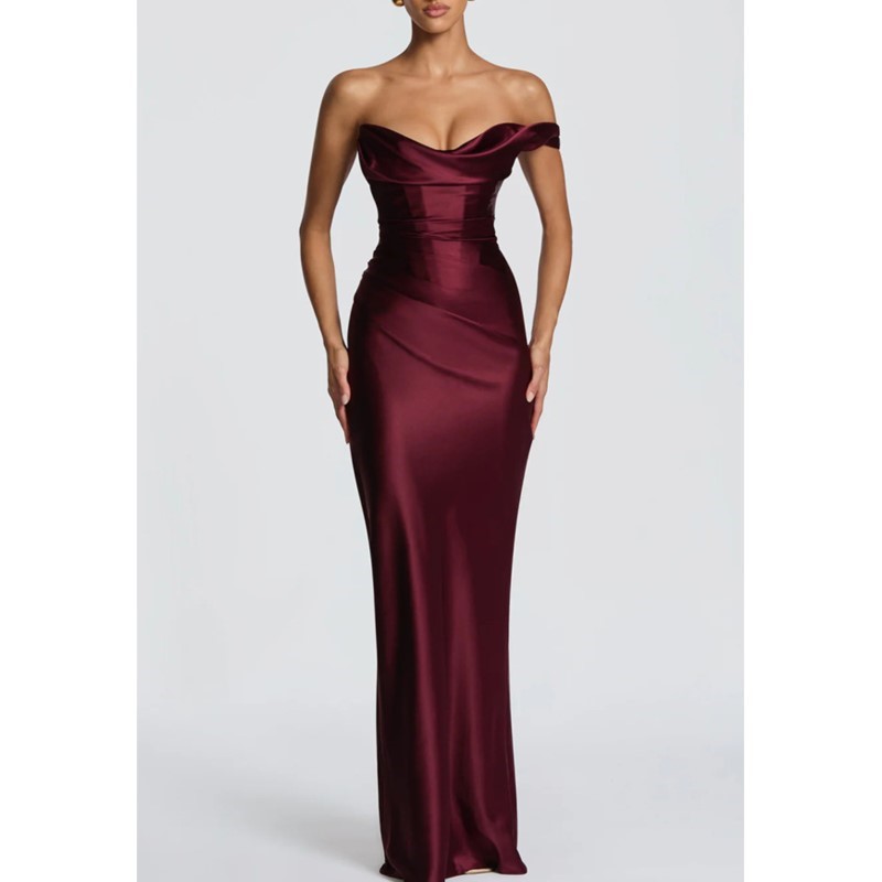 Elegant Satin Evening Gown Split - Gaun Satin Seksi Ramping Elegan Chic