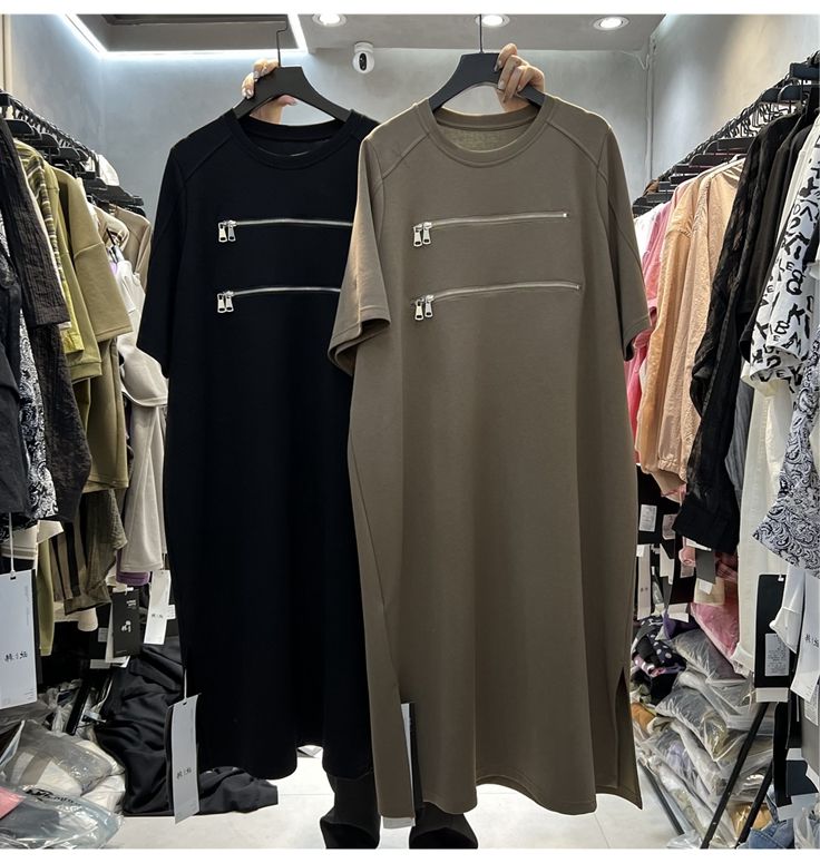 Korean Style A Line Shirt Dress - Gaun Kaus Lengan Pendek Longgar Wanita