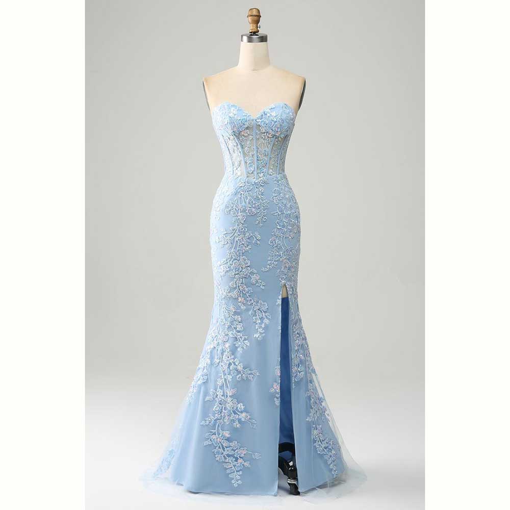 Gaun Pesta Malam Wanita Satin  - Elegant Satin Evening Gown Split ulasan dan harga