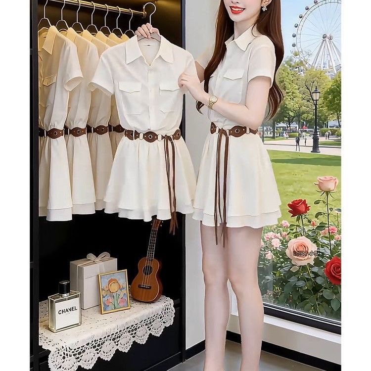 Gaun Kemeja Lengan Pendek Gaya - Korean Style A Line Shirt Dress ulasan dan harga