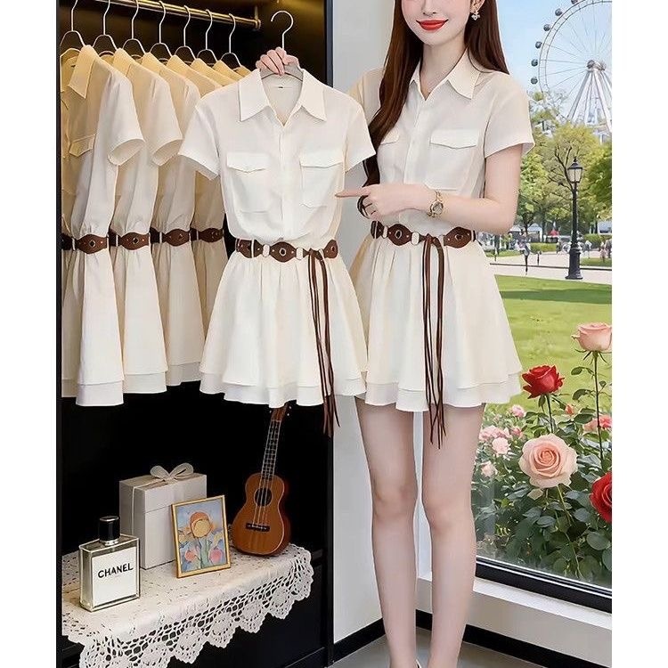 Gaun Kemeja Lengan Pendek Gaya - Korean Style A Line Shirt Dress ulasan dan harga
