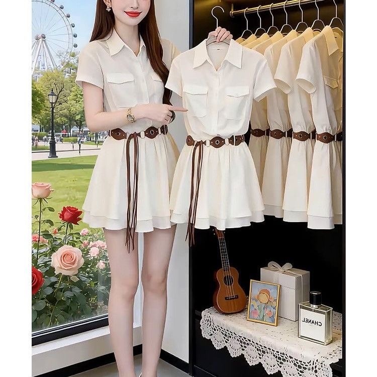 Gaun Kemeja Lengan Pendek Gaya - Korean Style A Line Shirt Dress ulasan dan harga