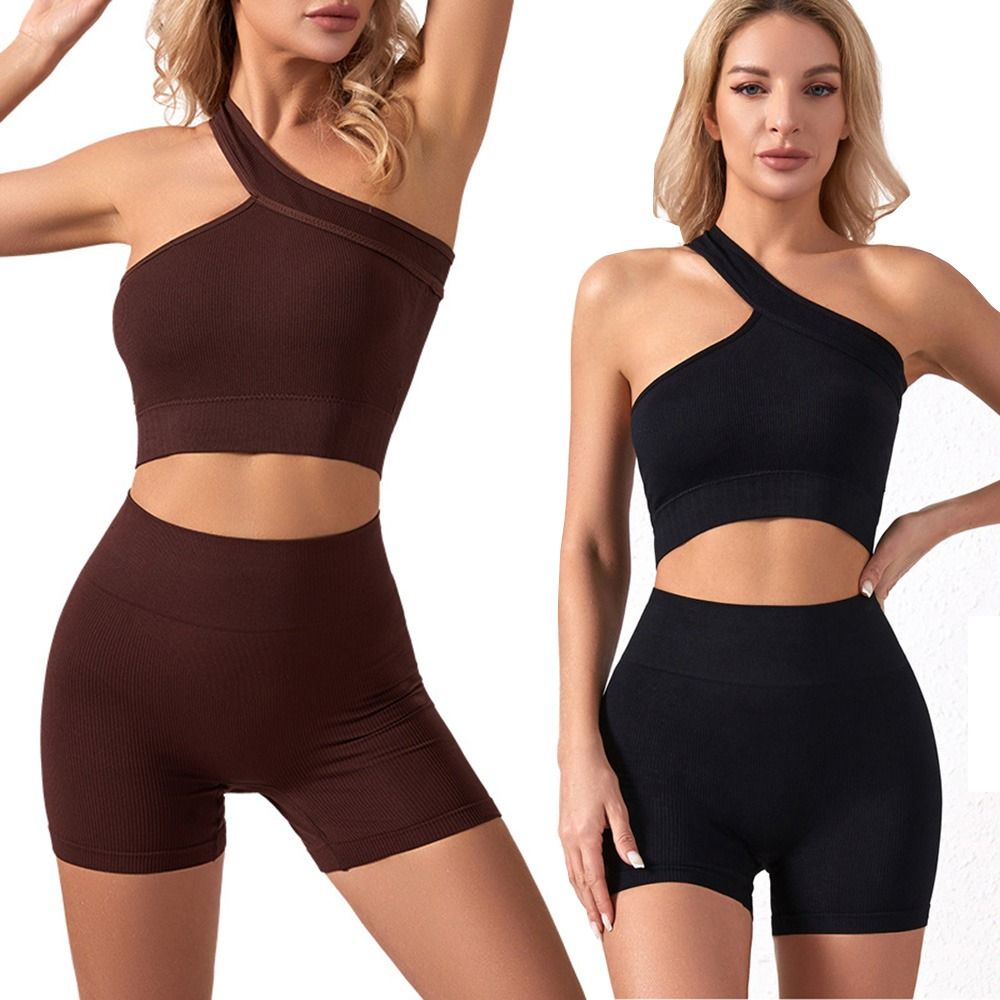 2Pcs Set Olahraga Wanita Tanpa - Seamless Ribbed Workout Tank Top ulasan dan harga