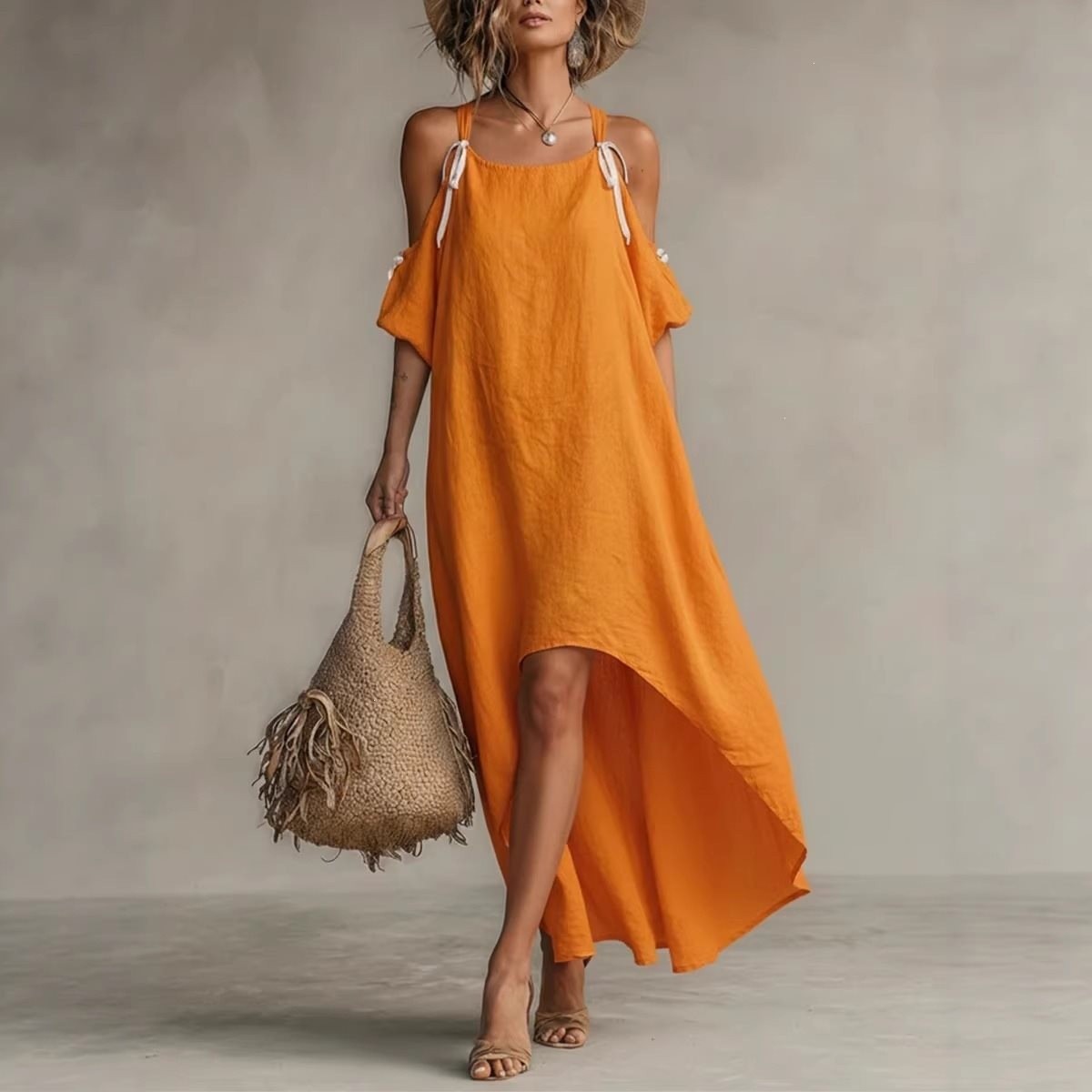 Gaun Wanita Musim Panas Gaun L - Off Shoulder Puff Sleeve Sundress ulasan dan harga