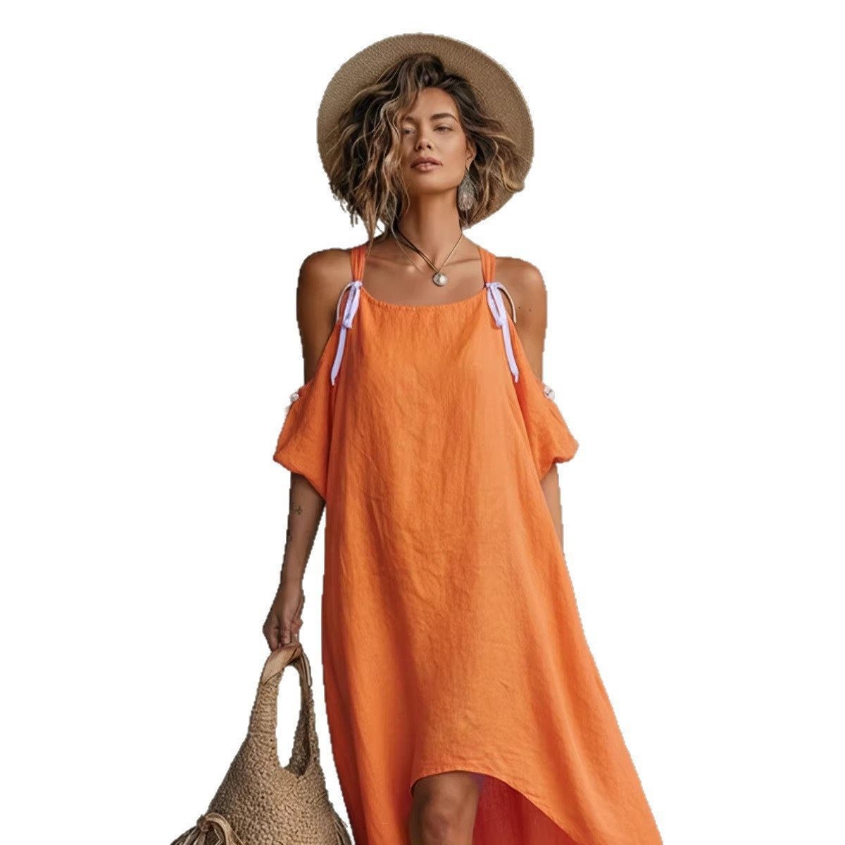 Gaun Wanita Musim Panas Gaun L - Off Shoulder Puff Sleeve Sundress ulasan dan harga