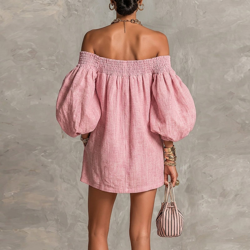 Gaun Mini Lengan Puff Off Shou - Off Shoulder Puff Sleeve Sundress ulasan dan harga