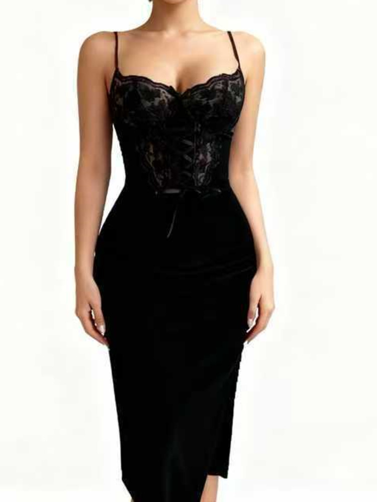 Gaun Midi Korset Berenda Warna - Sexy Mesh Sheer Bodycon Dress ulasan dan harga