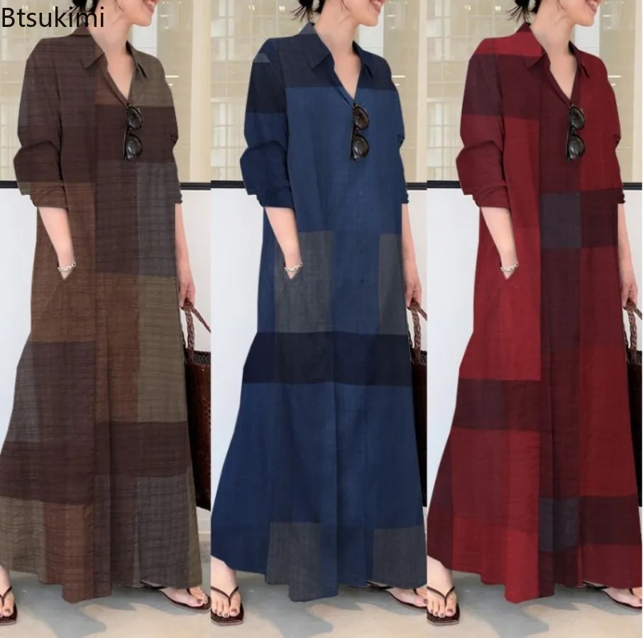 Gaun Kemeja Wanita Terbaru Bah - Casual Loose Linen Shirt Dress ulasan dan harga