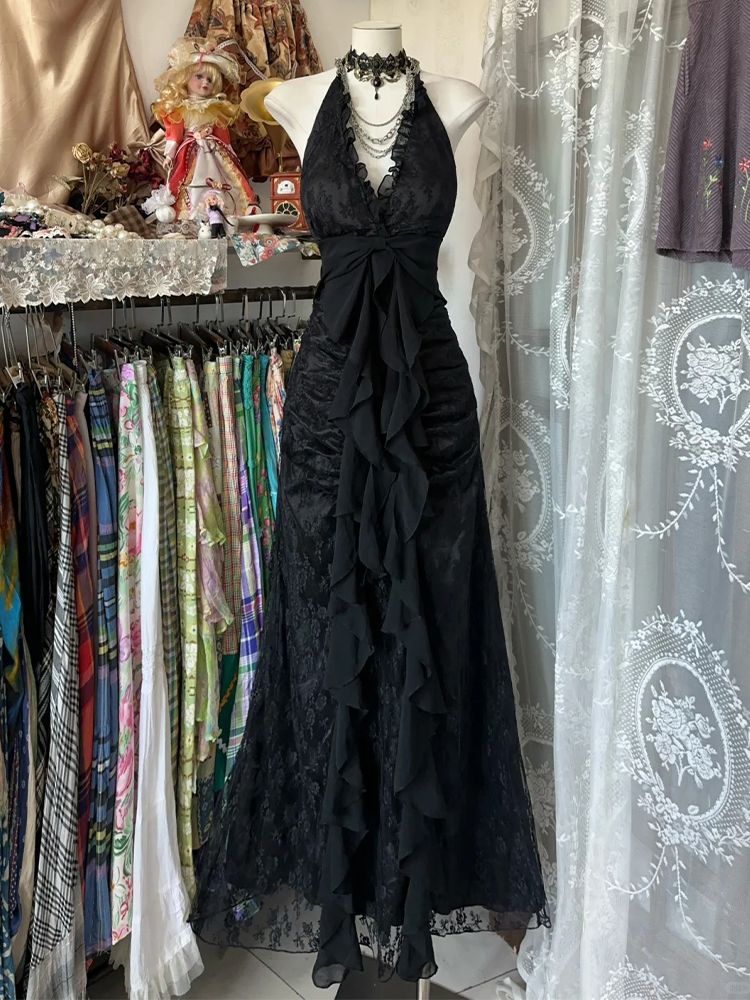 Gaun Tanpa Lengan Halter Vinta - Y2K Backless Halter Mini Dress ulasan dan harga