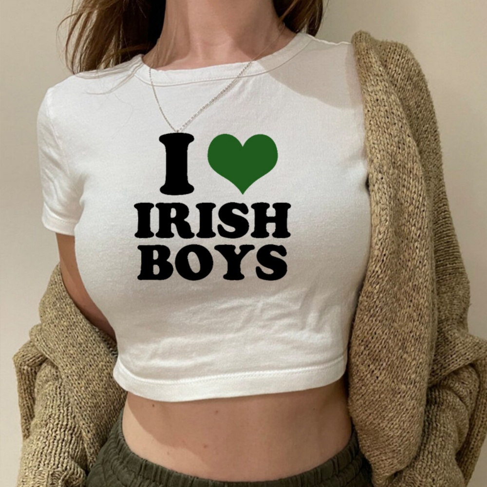 I Love Irish kaus Hip Hop wani - Y2K Graphic Baby Tee Crop ulasan dan harga