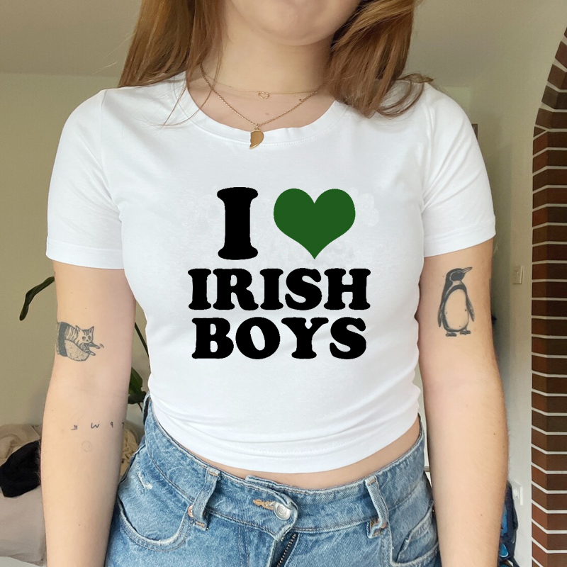 I Love Irish kaus Hip Hop wani - Y2K Graphic Baby Tee Crop ulasan dan harga