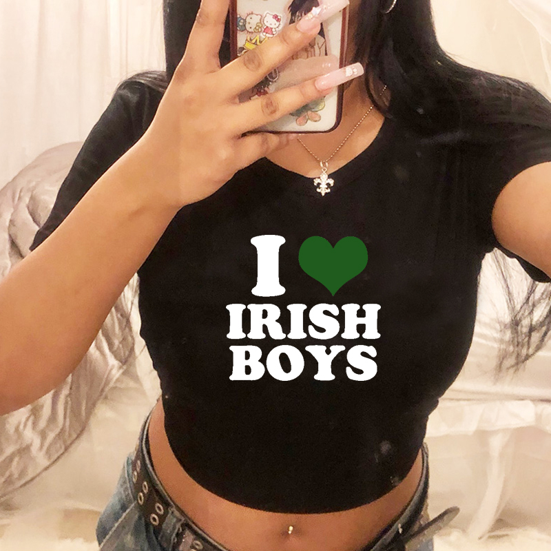 I Love Irish kaus Hip Hop wani - Y2K Graphic Baby Tee Crop ulasan dan harga
