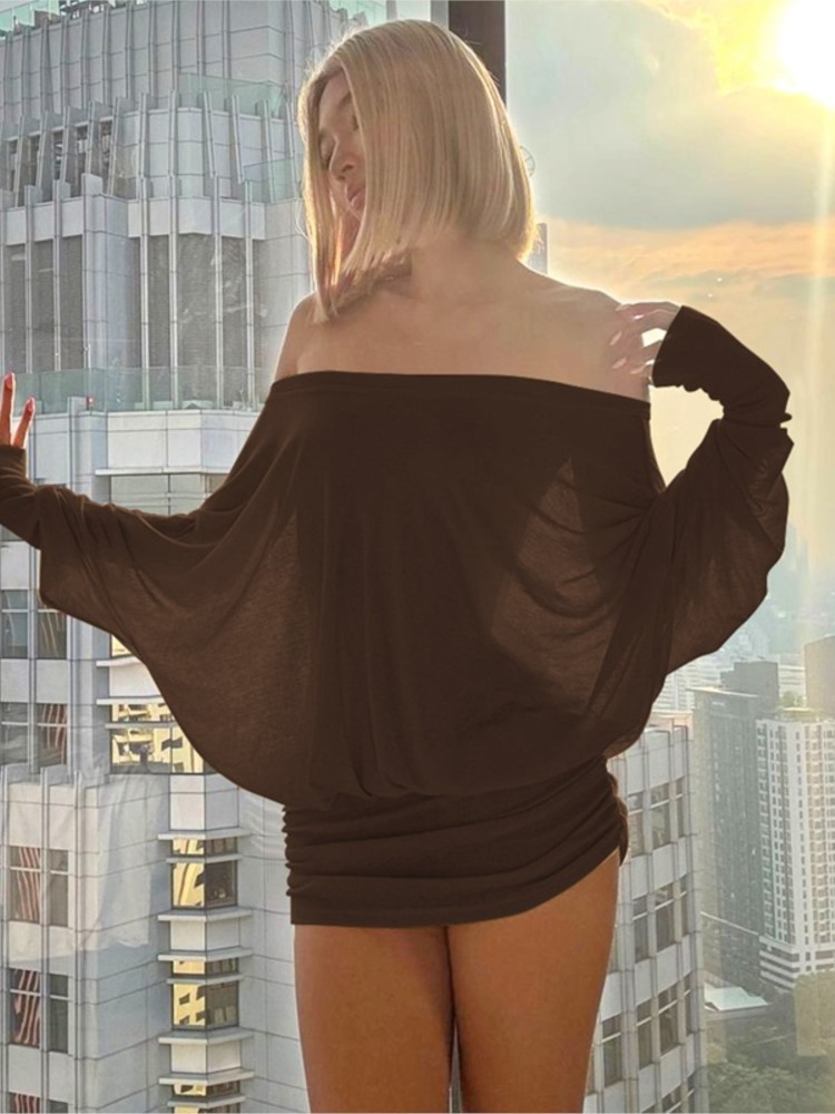 Gaun Mini Transparan Model Off - Sexy Mesh Sheer Bodycon Dress ulasan dan harga