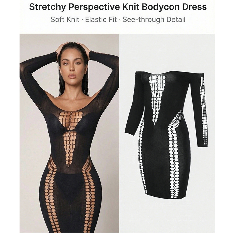 Gaun Pantai Wanita Lengan Panj - Sexy Mesh Sheer Bodycon Dress ulasan dan harga