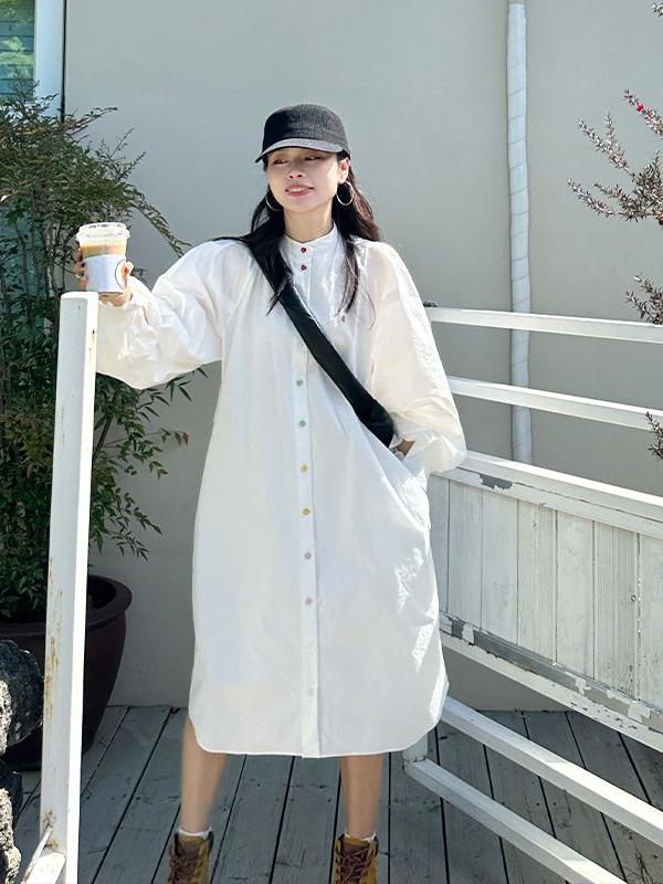 Gaun Kemeja Lengan Panjang Wan - Korean Style A Line Shirt Dress ulasan dan harga