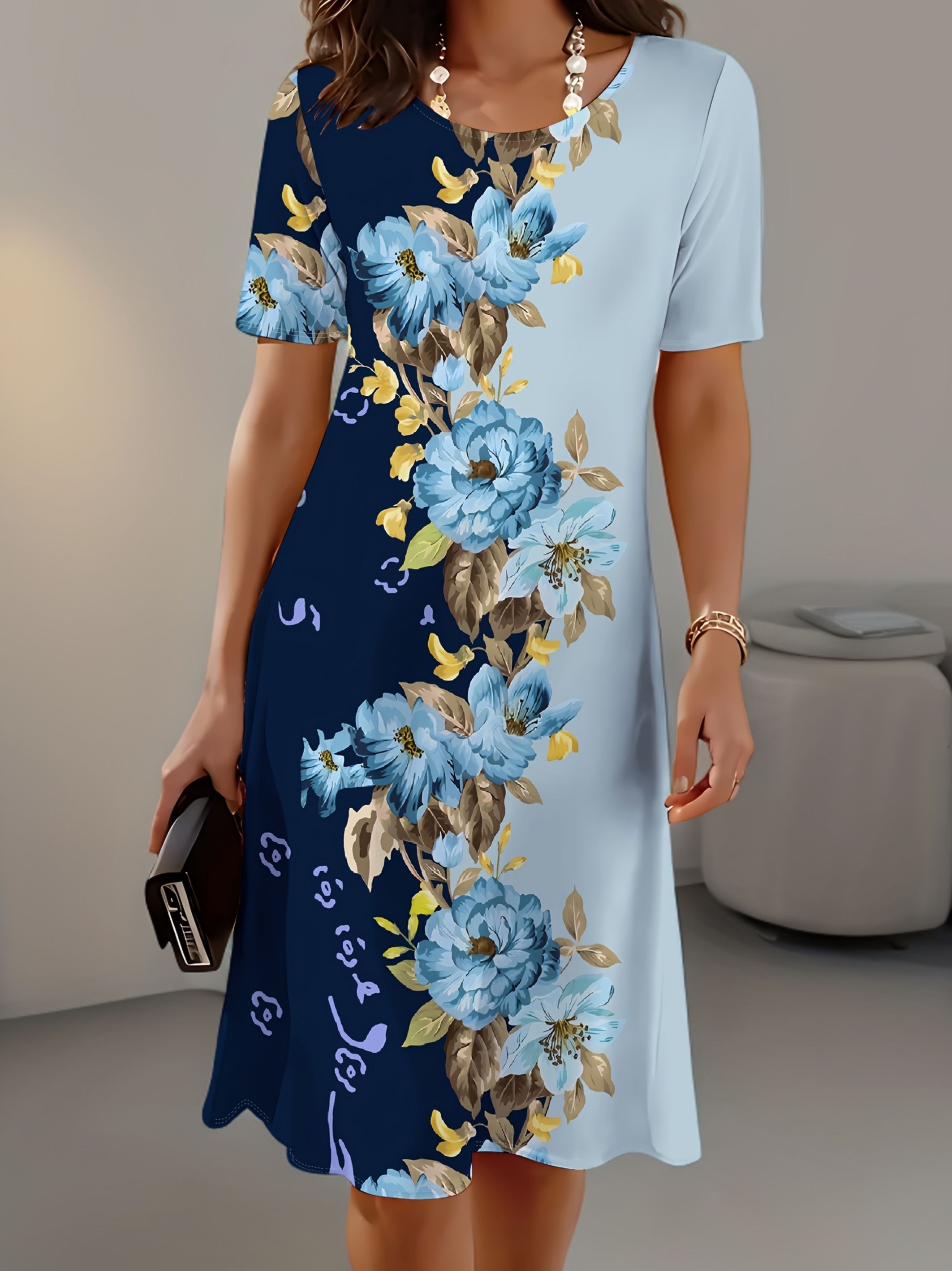 Gaun wanita baru ramping musim - French Vintage Floral Midi Dress ulasan dan harga