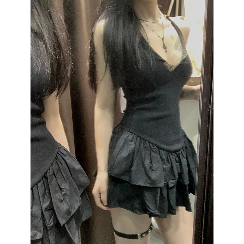 MEXZT Y2K Gaun Mini Hitam Gaun - Y2K Backless Halter Mini Dress ulasan dan harga