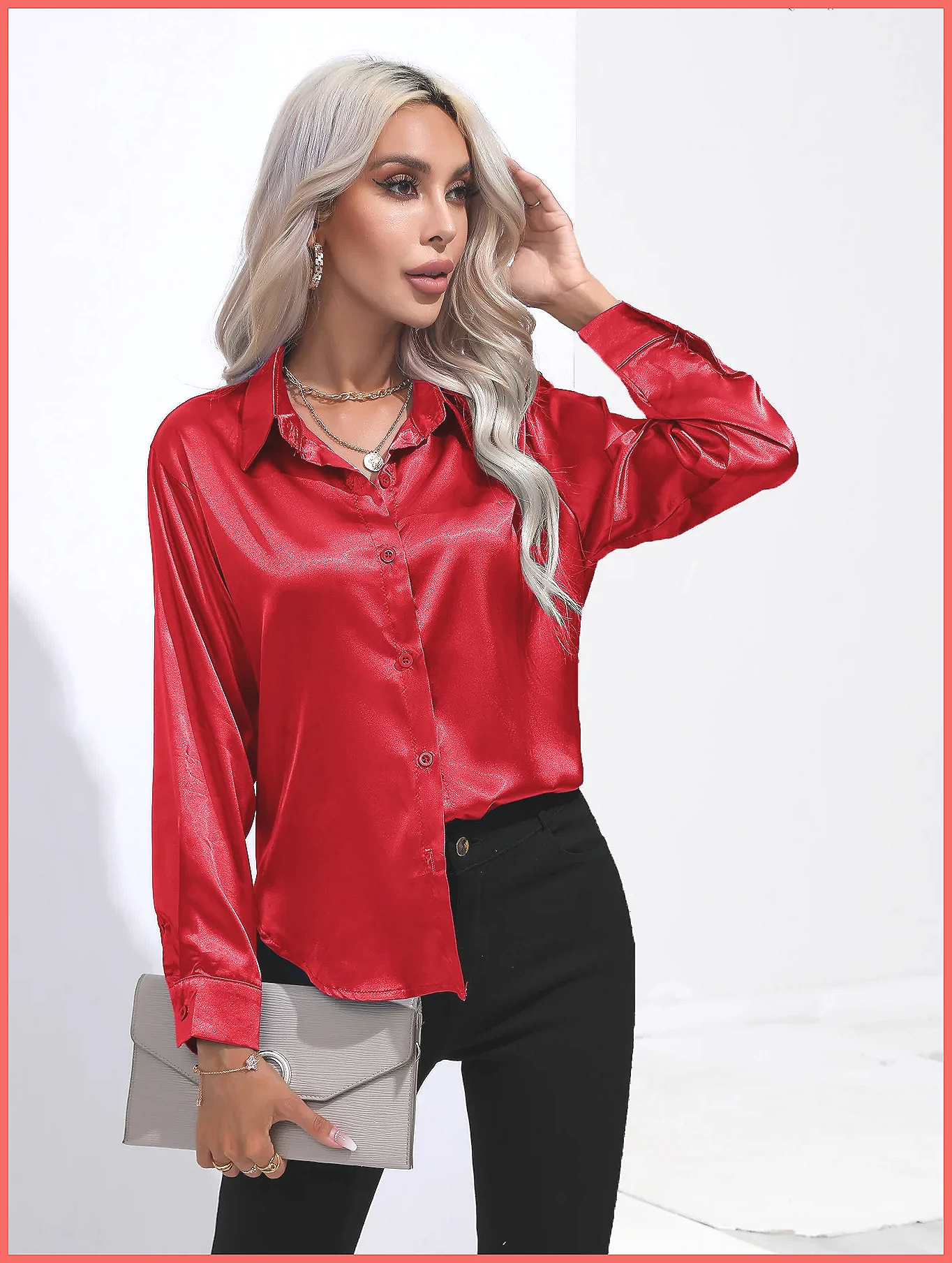 Kemeja Satin Musim Semi Musim  - Blouses ulasan dan harga