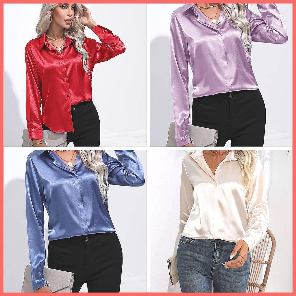 Kemeja Satin Musim Semi Musim  - Blouses ulasan dan harga