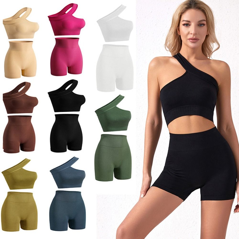 2 Pcs Setelan Olahraga Wanita  - Seamless Ribbed Workout Tank Top ulasan dan harga