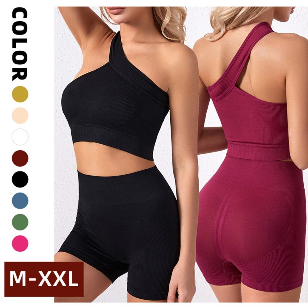 2 Pcs Setelan Olahraga Wanita  - Seamless Ribbed Workout Tank Top ulasan dan harga