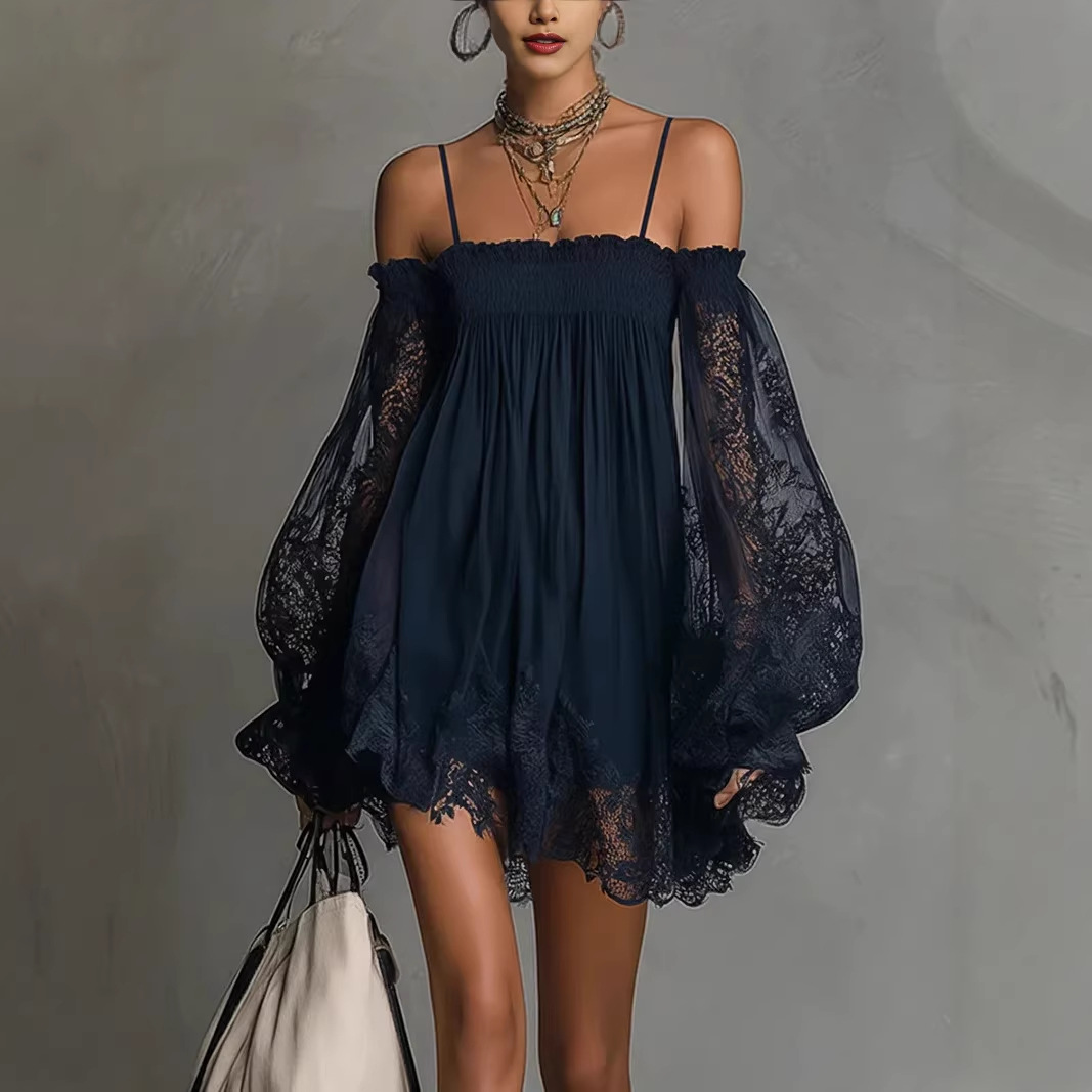 Gaun Mini Wanita Off Shoulder  - French Vintage Floral Midi Dress ulasan dan harga