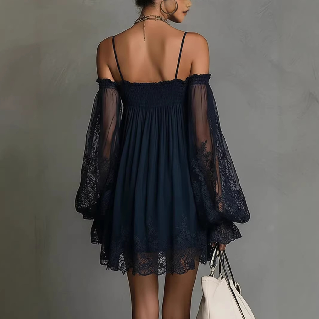 Gaun Mini Wanita Off Shoulder  - French Vintage Floral Midi Dress ulasan dan harga