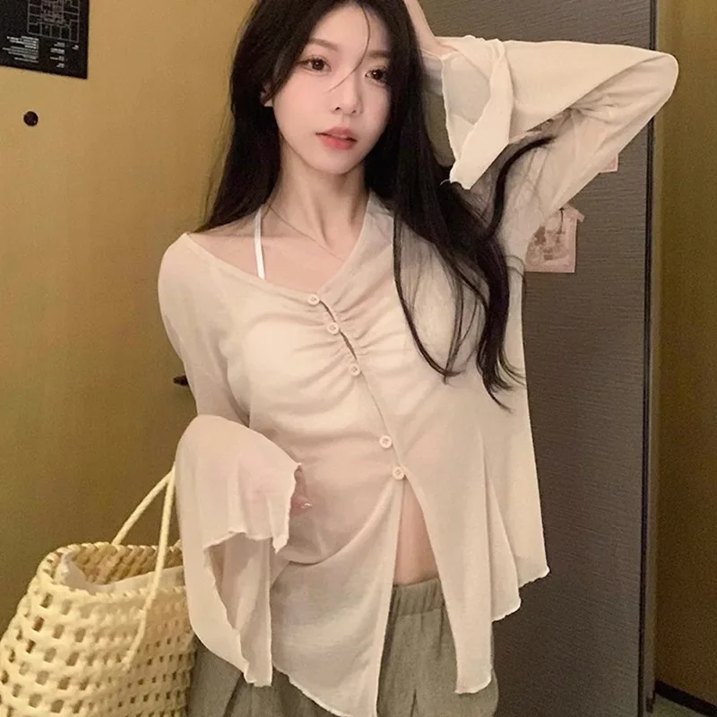 Blus Lengan Lebar Model Sheer  - Blouses ulasan dan harga