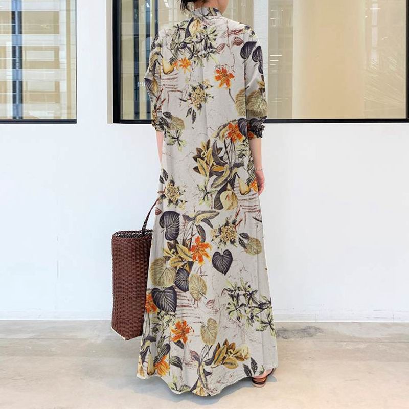 Gaun Katun dan Linen Kasual Uk - Casual Loose Linen Shirt Dress ulasan dan harga