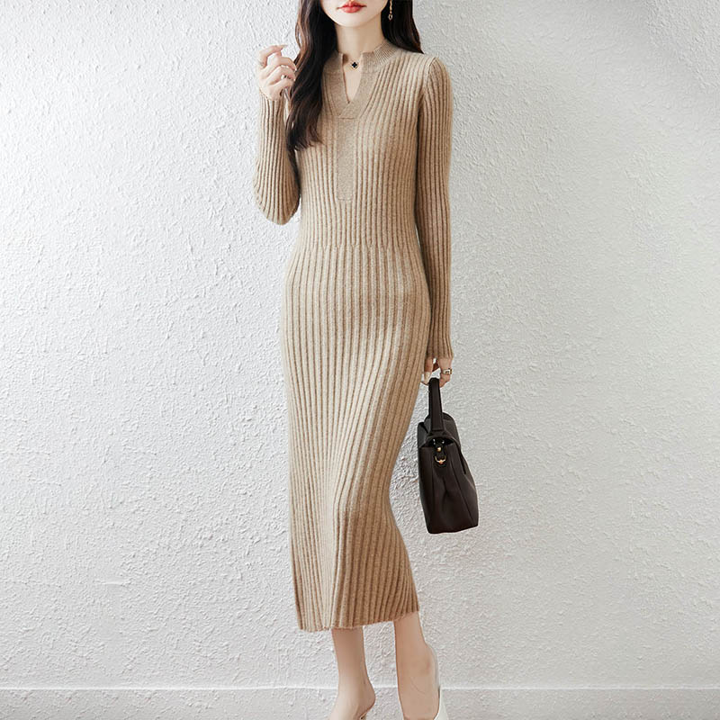 Gaun Rajut Wanita Minimalis Be - Bodycon Long Sleeve Ribbed Dress ulasan dan harga