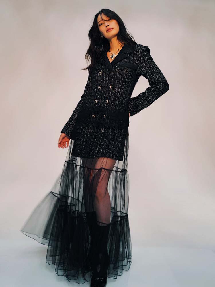 Set Gaun Blazer Tweed Wanita V - Tweed Two Piece Blazer Dress ulasan dan harga