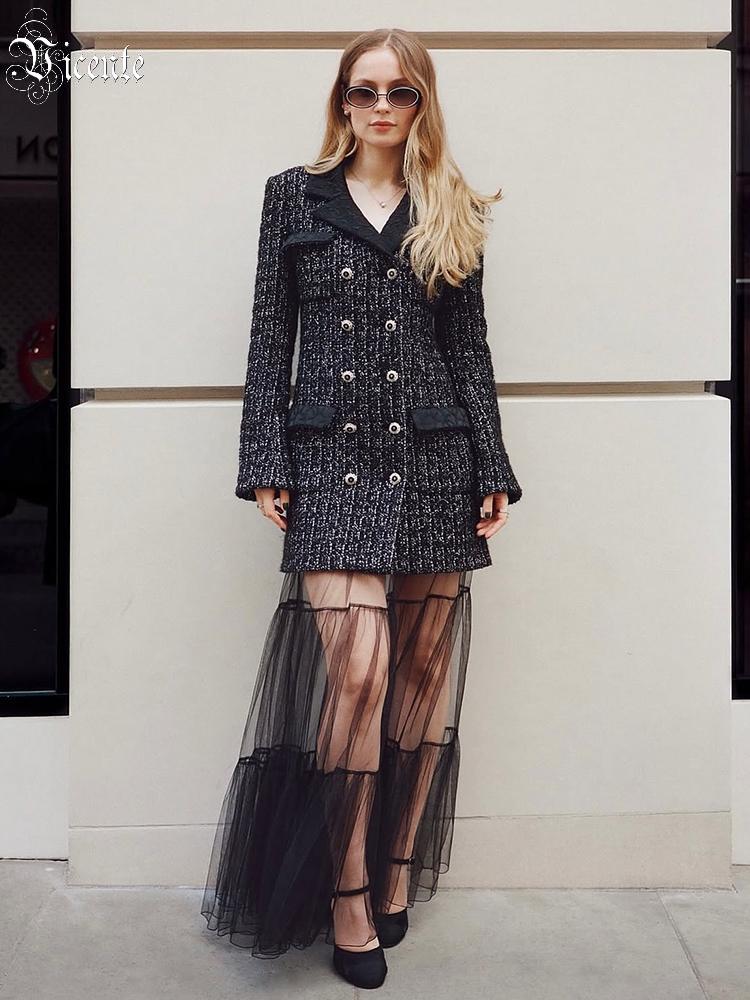 Set Gaun Blazer Tweed Wanita V - Tweed Two Piece Blazer Dress ulasan dan harga