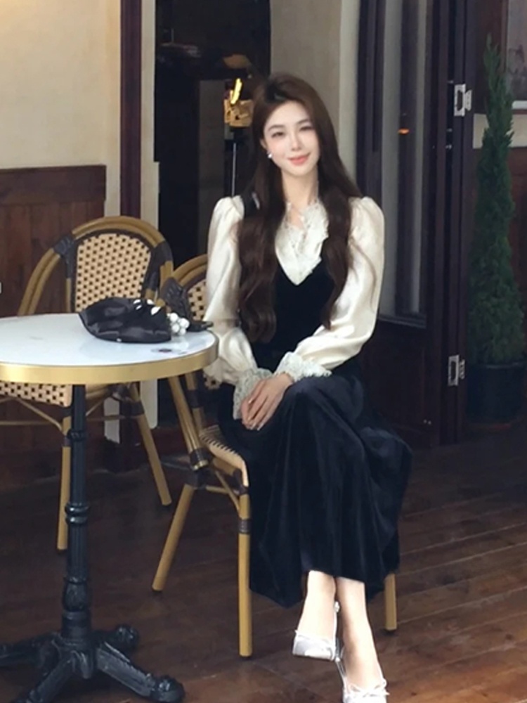 XZY Chic Lace Lace Patchwork S - Korean Style A Line Shirt Dress ulasan dan harga