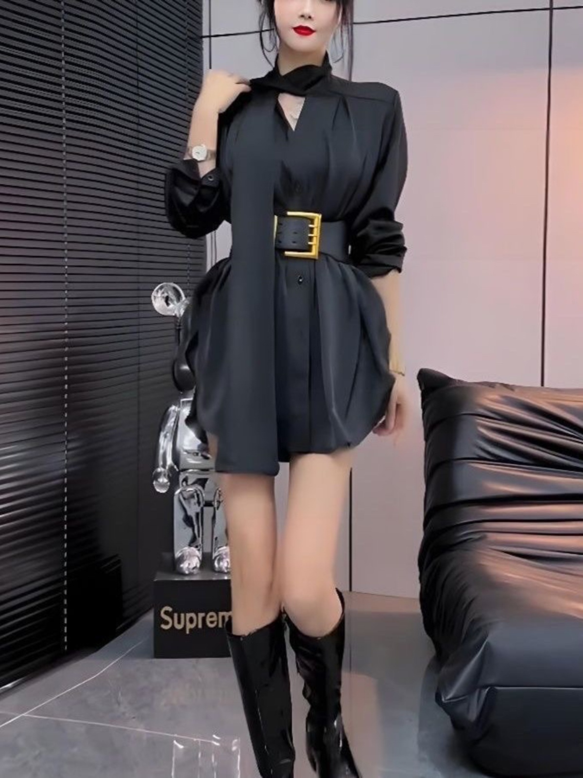 Gaun Kemeja Sutra Putih Wanita - Korean Style A Line Shirt Dress ulasan dan harga