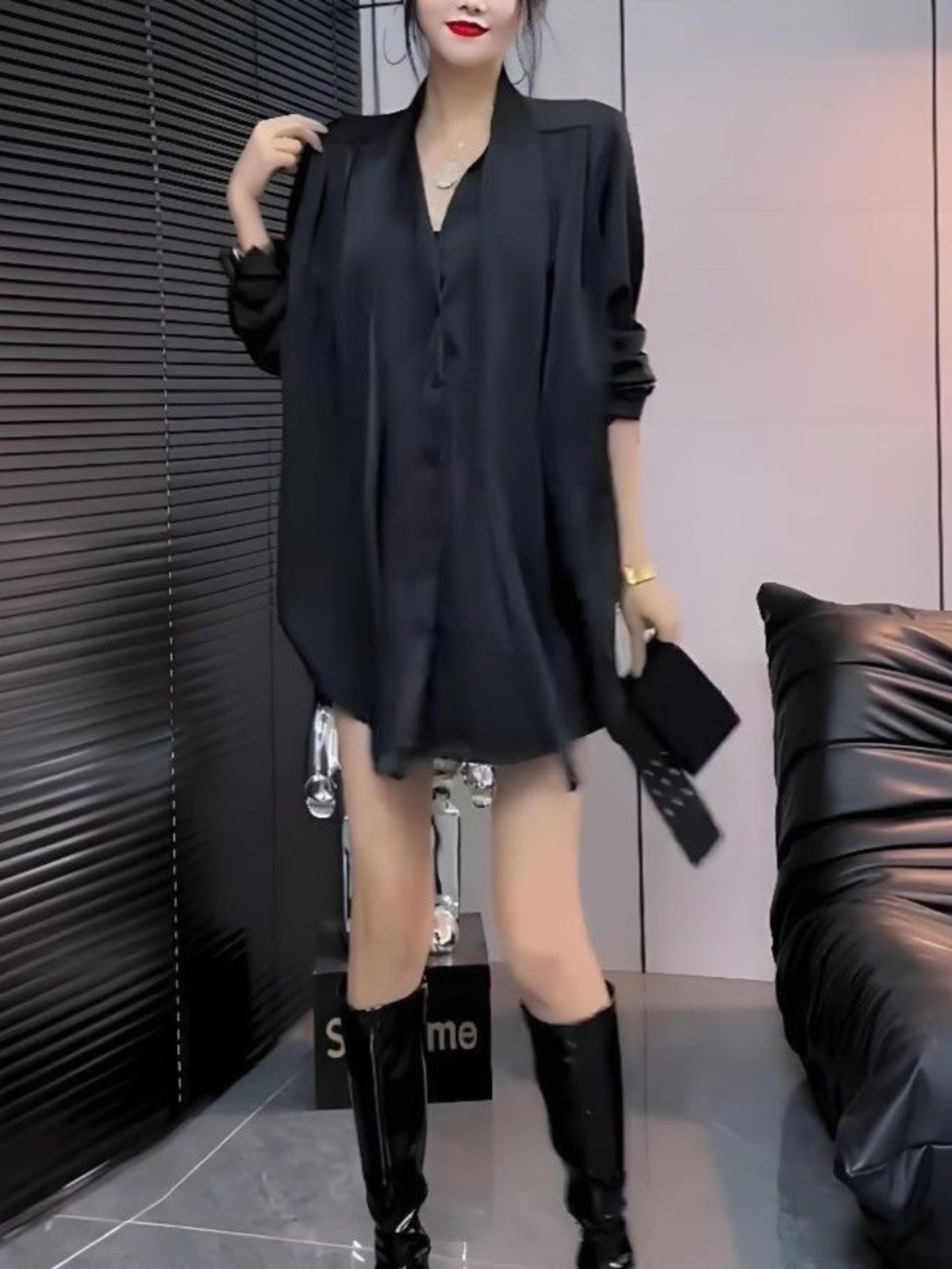 Gaun Kemeja Sutra Putih Wanita - Korean Style A Line Shirt Dress ulasan dan harga